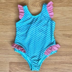 EUC Sweet Pineapple Baby Girl One Piece Swimsuit-Mermaid Sparkly + Ruffles